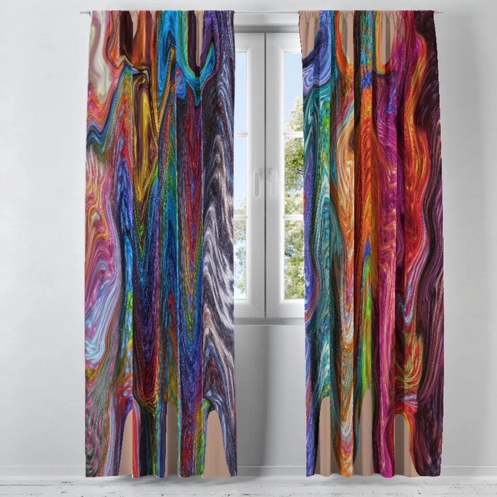 Folk N Funky Neon Woods Curtain Pair 2 Panels Colorful Semi Sheer Curtain Pair